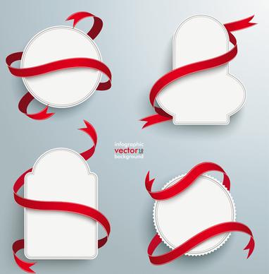 blank labels with red ribbon vector set