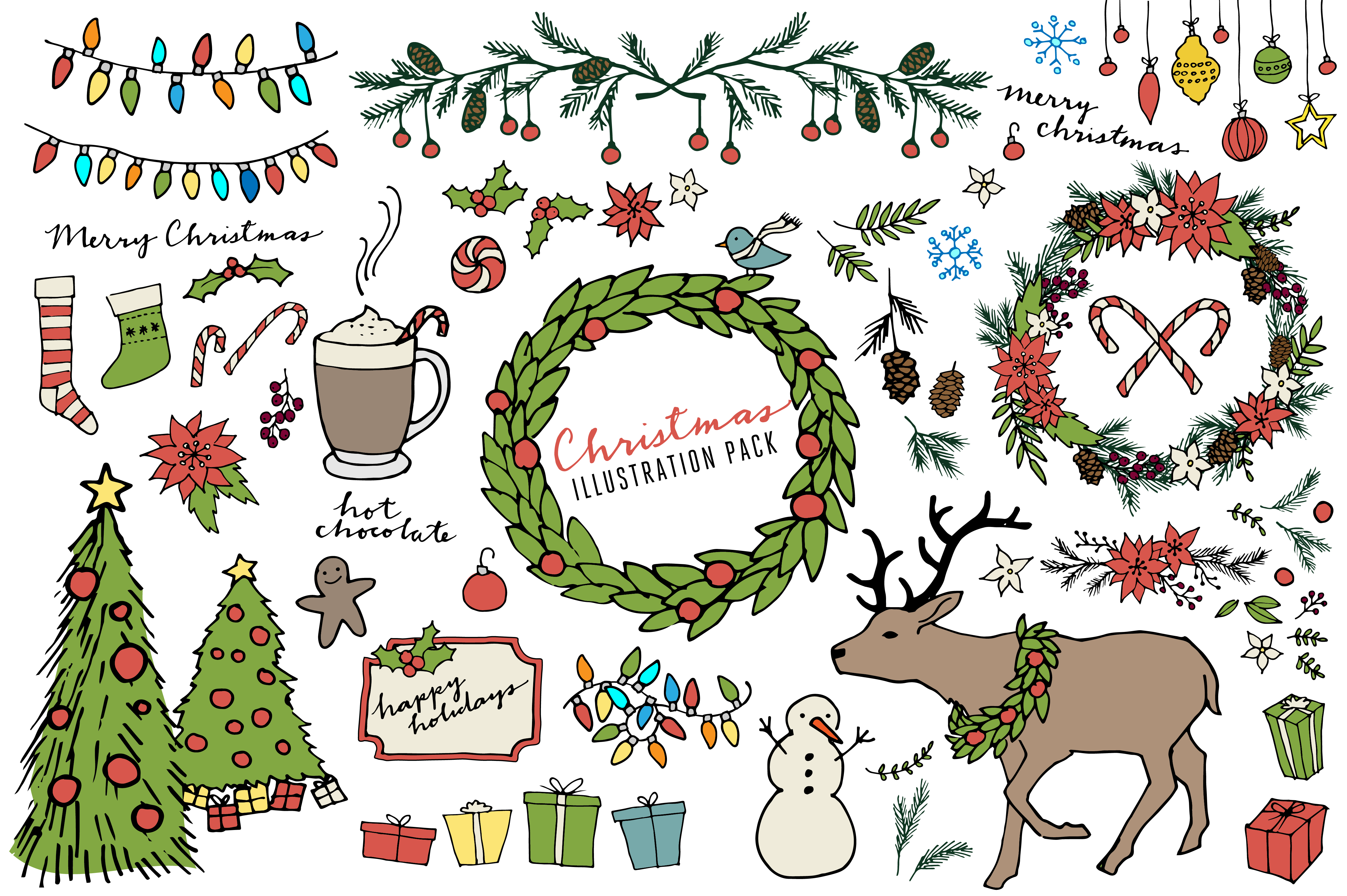 cute cartoon christmas elements illustrations vector