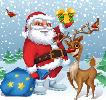 funny santa and reindeer vector