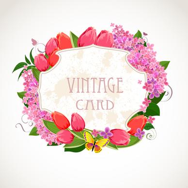 vintage card flower frame vector