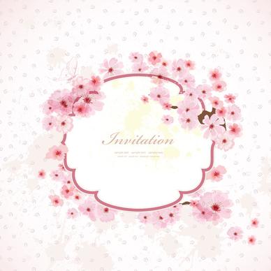 pink flower frame wedding invitation cards vector