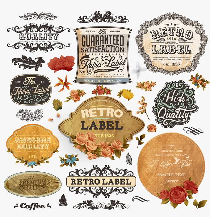 retro label ornament with flower vector