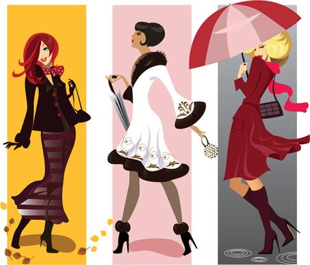 fashion shopping girls vector set