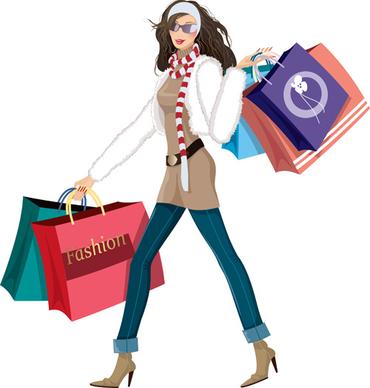 fashion shopping girls vector set