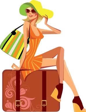 fashion shopping girls vector set