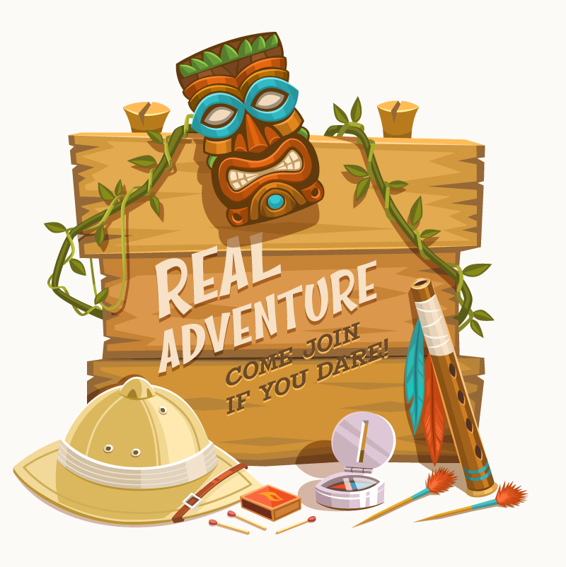 outdoor adventure wooden board background