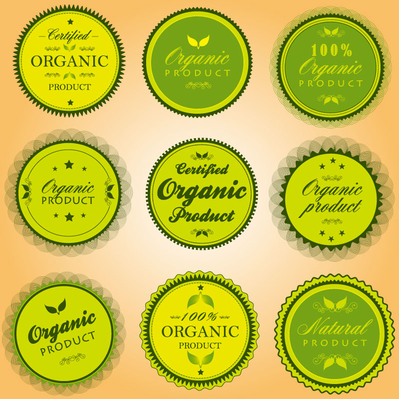 green organic labels vector set