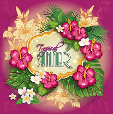 tropical summer flower frame background vector