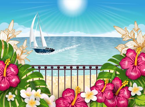 beautiful tropical paradise scenery background vector