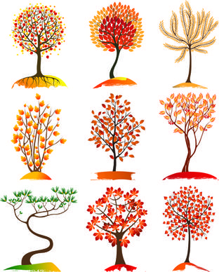 autumn tree icons vector