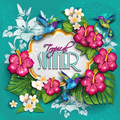 tropical summer flower frame background vector