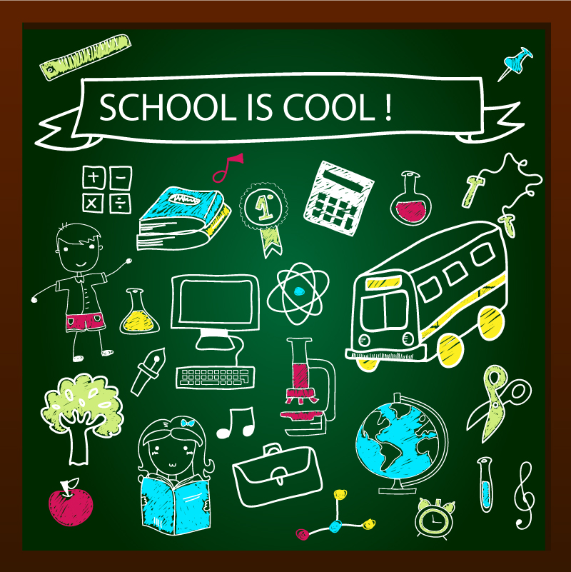 color drawn school elements vector set