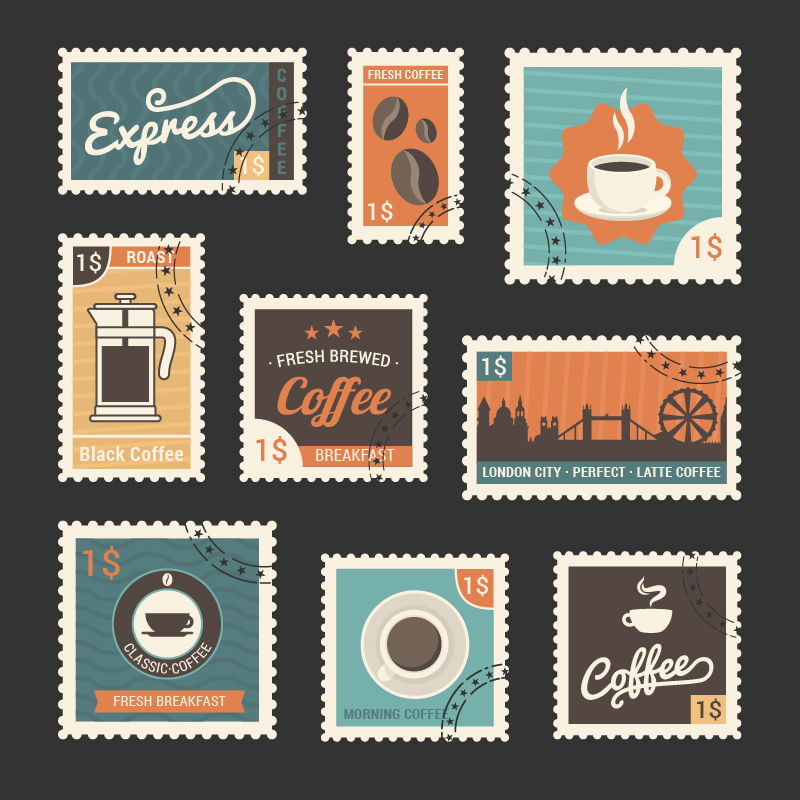 retro coffee stamps template vector