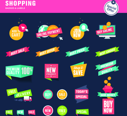 shopping ribbon labels and badges vector