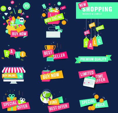 shopping ribbon labels and badges vector