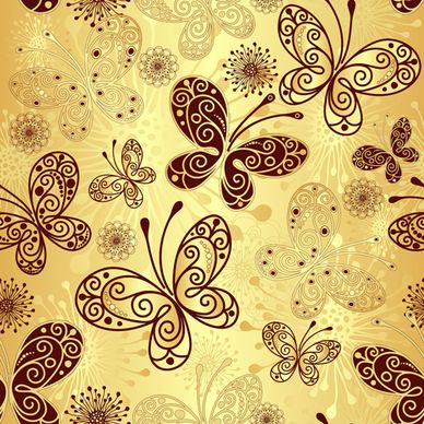 golden butterflies vector seamless pattern