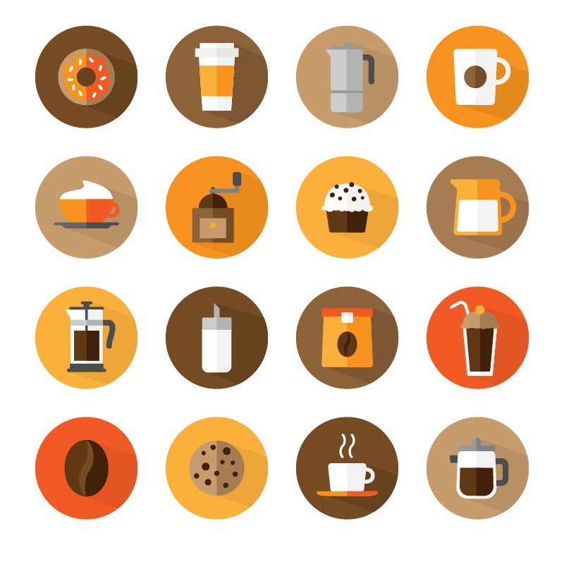 flat round coffee icons