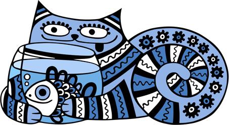 funny floral pattern cats vector