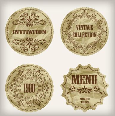 crumpled paper vintage labels vector