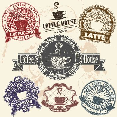 grunge coffee logo with labels vector graphic