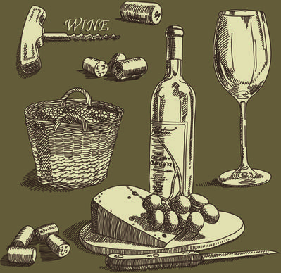 retro hand drawn wine elements vector collection