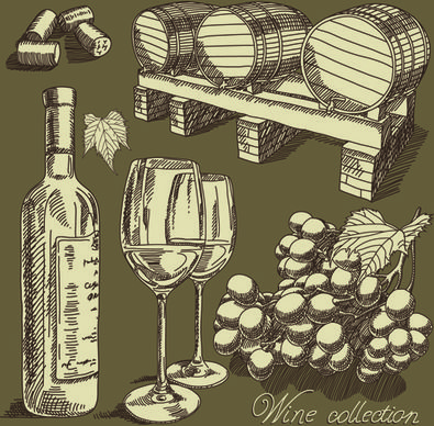 retro hand drawn wine elements vector collection