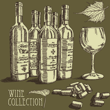 retro hand drawn wine elements vector collection