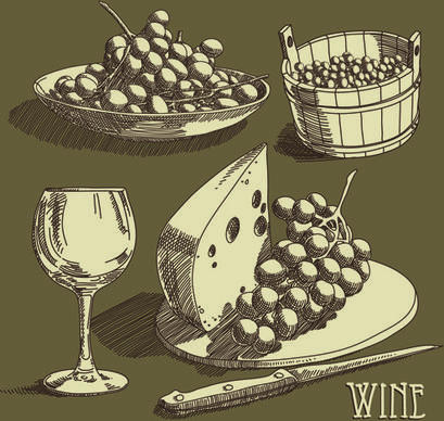 retro hand drawn wine elements vector collection