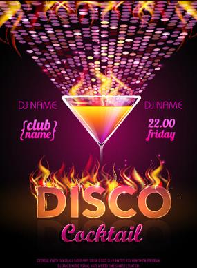 cocktail disco night party poster vector set