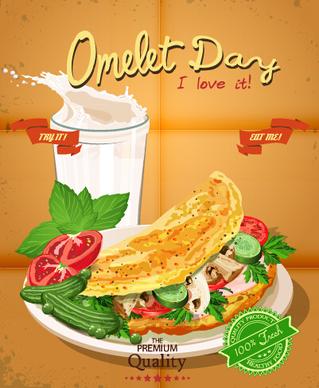 retro advertising poster omelet food vector