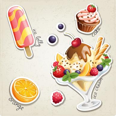 fresh fruit and ice cream vector set