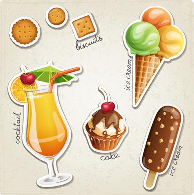 fresh fruit and ice cream vector set