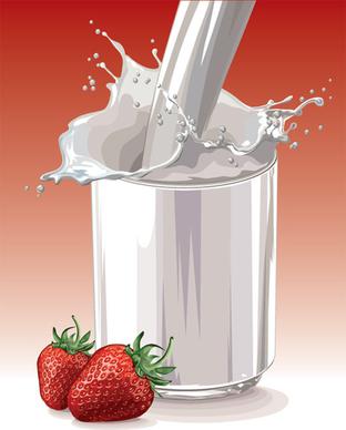 fresh strawberries and milk design vector