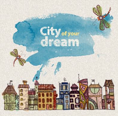 hand drawn dreams city design vector