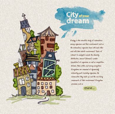 hand drawn dreams city design vector