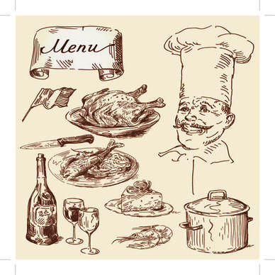 drawing foods retro illustrations vector