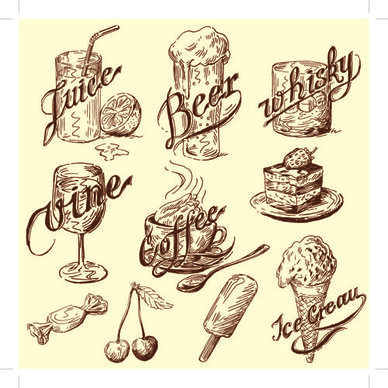 drawing foods retro illustrations vector