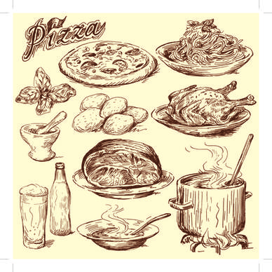 drawing foods retro illustrations vector