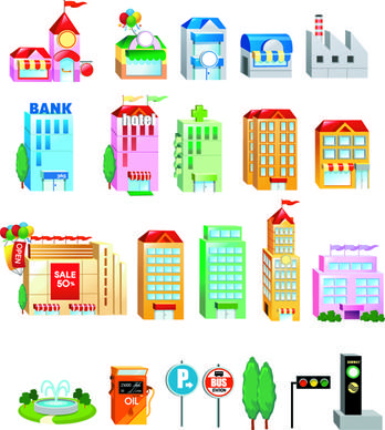 cute city houses creative vector