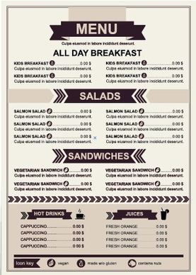 restaurant menu price list template vector