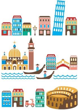 cartoon town buildings design vector graphics