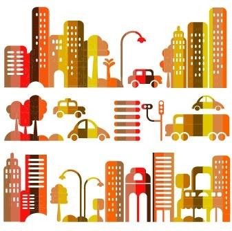 cartoon town buildings design vector graphics