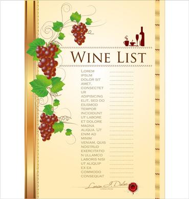 wine menu list creative vector