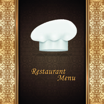 chef hat and restaurant menu cover design vector