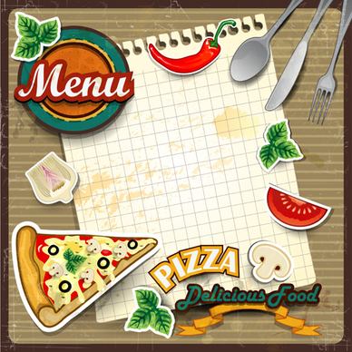 menu and pizza with text paper vector