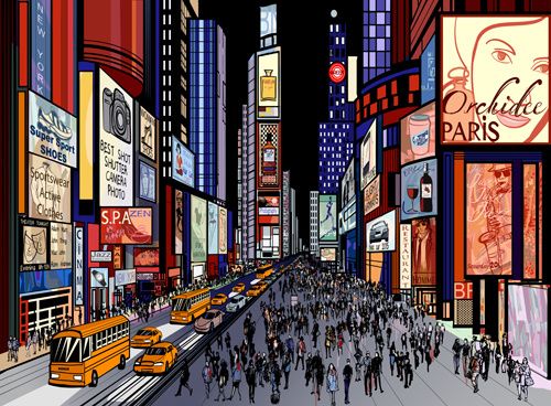 bustling city design vector