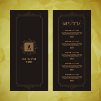 luxurious restaurant menu vector set