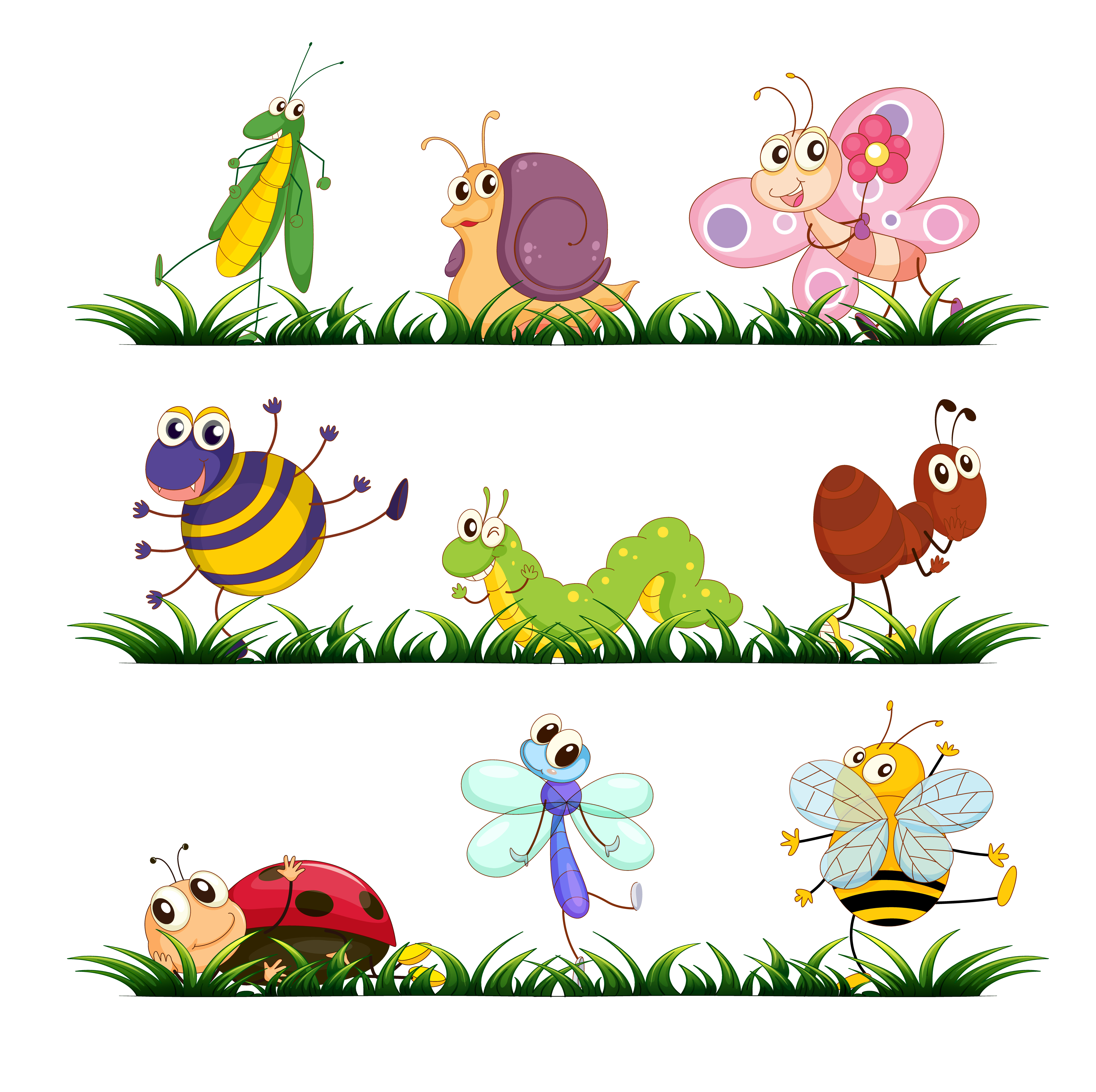 funny cartoon insects vector set