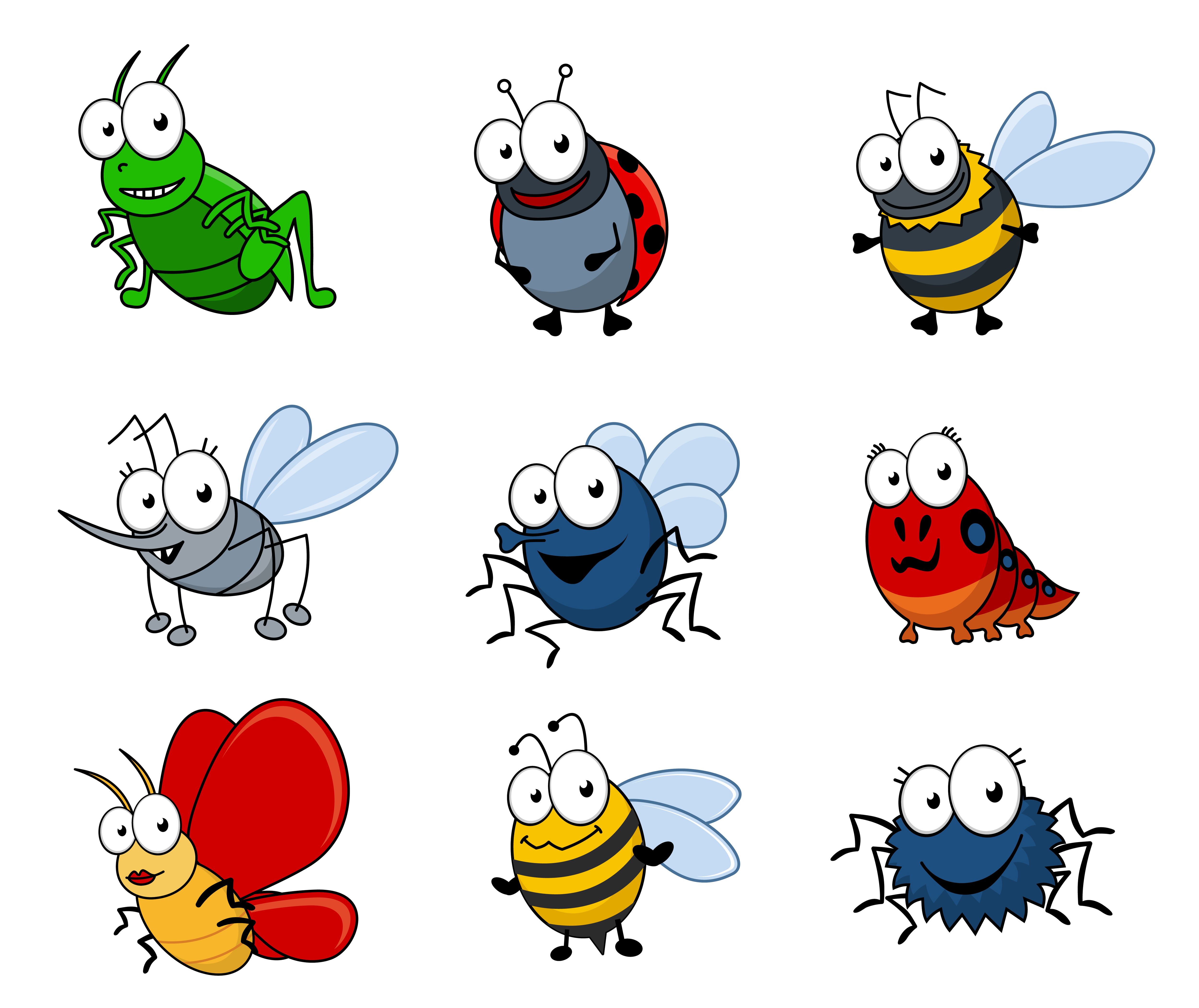 funny cartoon insects vector set