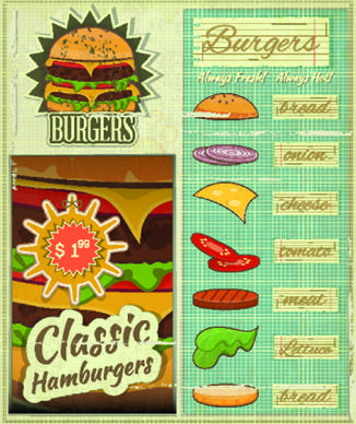 retro menu vector template